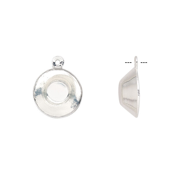 Drop, Almost Instant Jewelry®, silver-finished brass, 12.5mm with 12mm vision round setting. Sold per pkg of 10. image number 0