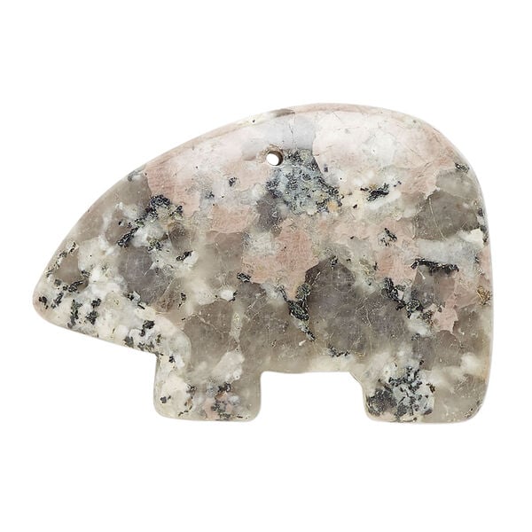 Pink sesame jasper 1pkg1, half-drilled Zuni-style bear focal natural, 39x26mm-43x31mm image number 0