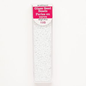 Seed bead glass 1pk #11 round, opaque bright white, 40 gram