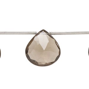 Smoky quartz 1pkg7, hand-cut top-drilled faceted puffed teardrop bead graduated 15x14mm-19x18mm