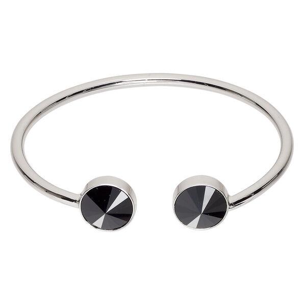 Bracelet, cuff, Everyday Jewelry™, Crystal Passions® and silver-plated "pewter", jet, 13mm rounds, 7 inches. Sold individually. image number 0