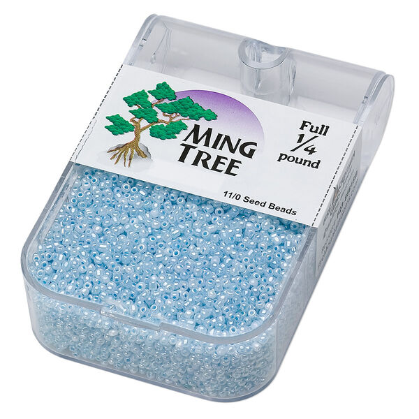 Seed bead, Ming Tree™, glass, pkg/1/4 pound, #11 round, opaque ceylon turquoise blue. image number 0