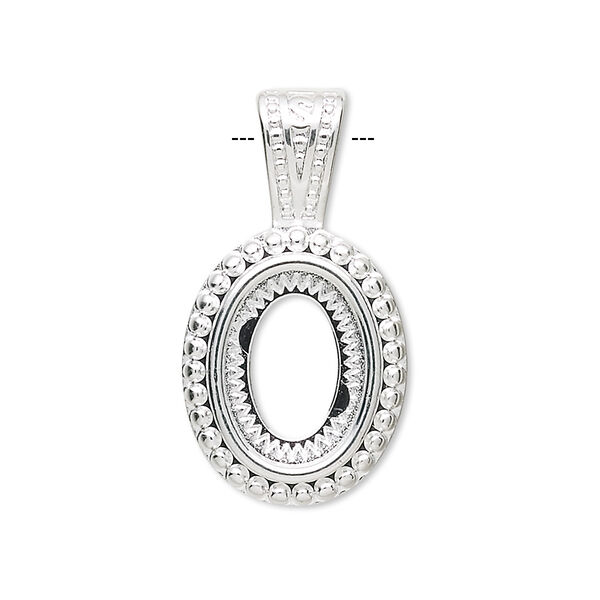 Pendant, silver-plated "pewter" (zinc-based alloy), 30.5x16.5mm oval with rope design and 14x10mm oval setting. Sold per pkg of 4. image number 0