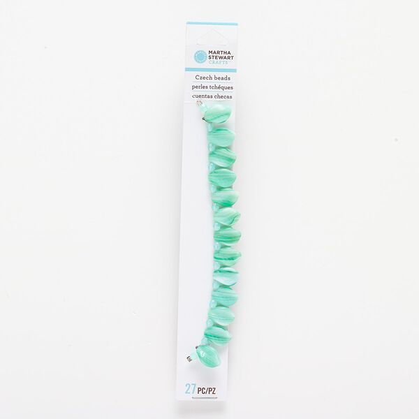 Bead, Czech pressed glass, translucent and opaque teal and white, 4x4mm faceted barrel and 14x10mm top-drilled leaf. Sold per pkg of 27. image number 0