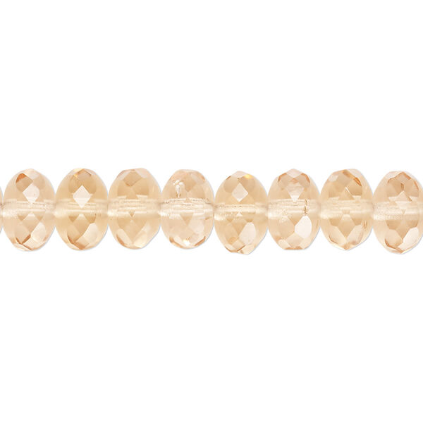 Bead, Czech fire-polished glass, transparent light rose, 9x5mm faceted rondelle. Sold per 15-1/2" to 16" strand. image number 0