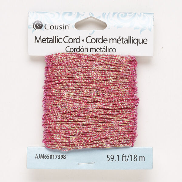 Cord, nylon, iridescent pink, 1mm round. Sold per 18-meter pkg. image number 0