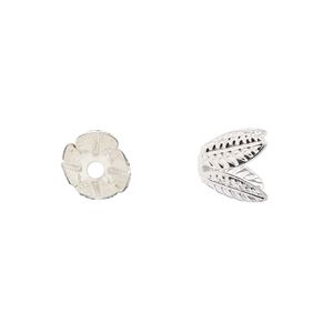 Bead cap, silver-finished steel, 9mm leaves, fits 6-8mm round bead. Sold per pkg of 20.