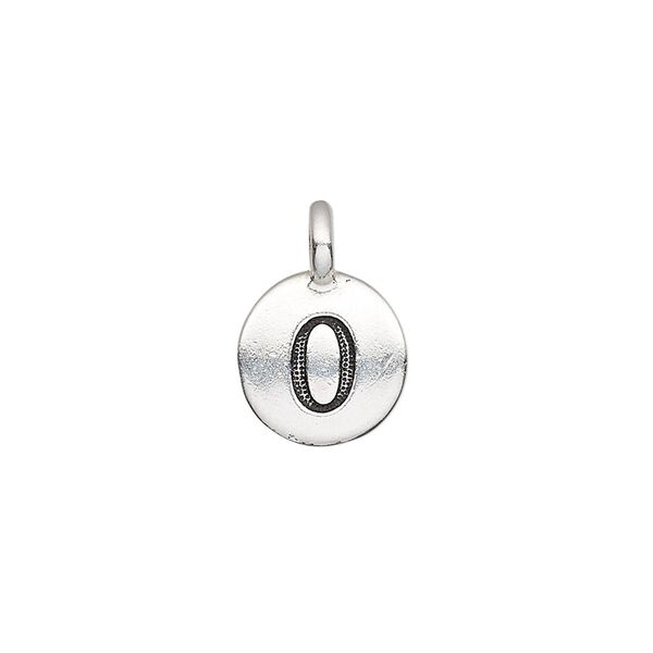 Drop, TierraCast®, antique silver-plated pewter (tin-based alloy), 11.5mm single-sided round with textured number "0." Sold per pkg of 2. image number 0