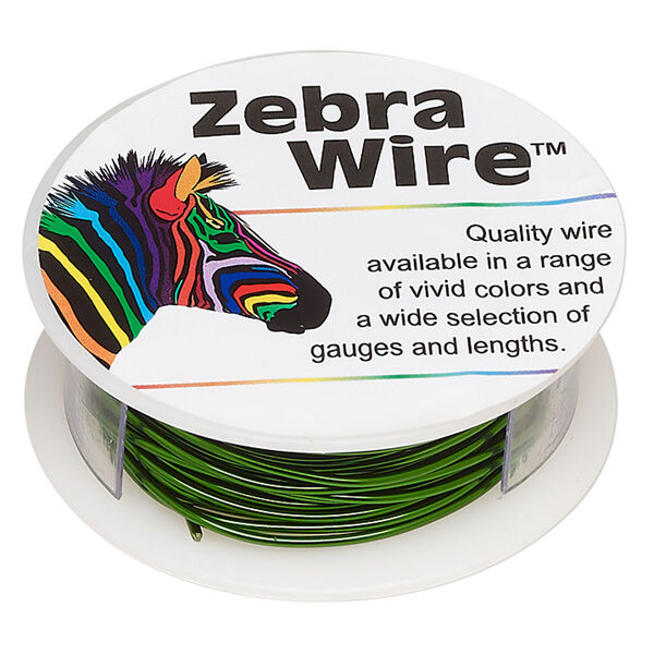 Wire, Zebra Wire™, color-coated copper, green, round, 18 gauge. Sold per 10-yard spool. image number 0