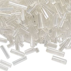 Bugle bead mix, vintage Czech glass, clear, 6x2mm-10x3mm. Sold per 1/4 pound pkg.