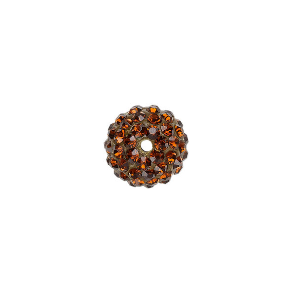 Bead, glass rhinestone / epoxy / resin, brown, 12mm round. Sold individually. image number 1