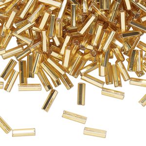 Bead, Preciosa Ornela Czech glass, bugle bead, pkg/500g, 1/4 inch, silver-lined transparent light topaz, (17020).