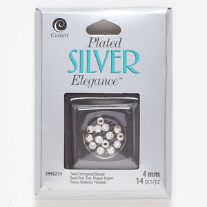 Bead, lacquer and silver-plated brass, 4mm twisted corrugated round. Sold per pkg of 14.