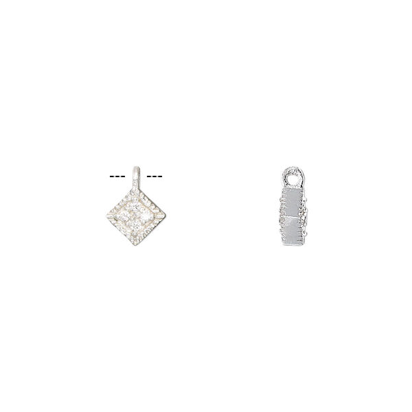 Drop, cubic zirconia and sterling silver, clear, 6.5mm double-sided flat diamond. Sold individually. image number 0