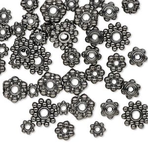 Bead, gunmetal-finished "pewter" (zinc-based alloy), 4x1mm-8.5x3mm assorted rondelle. Sold per pkg of 50.