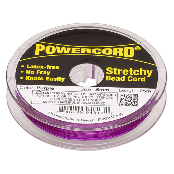 Cord, Powercord®, elastic, purple, 0.5mm, 4-pound test. Sold per 25-meter spool. image number 0