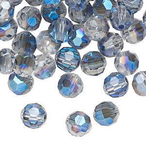 Bead, glass, translucent crystal light blue, 8mm faceted round. Sold per pkg of 72.