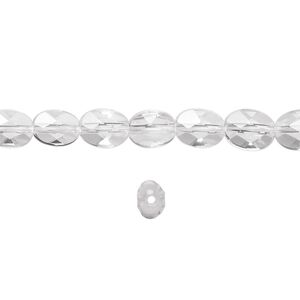 Quartz crystal 1pkg1, faceted flat oval bead natural 8 inch 8x5mm