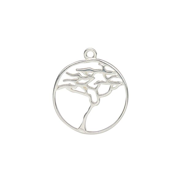 Charm Amoracast® 1pkg1 sterling silver, 16mm 2-sided cutout Serengeti acacia tree round image number 0