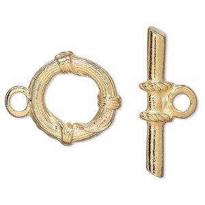 Clasp toggle 1pkg10 "pewter" (zinc alloy), 19mm round, gold-finished 1-strand