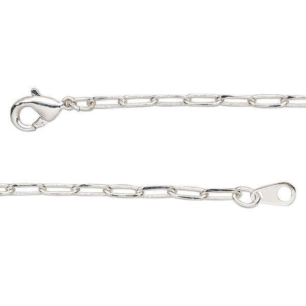 Chain, silver-plated brass, 2.4mm paperclip, 18 inches with lobster claw clasp. Sold individually. image number 0