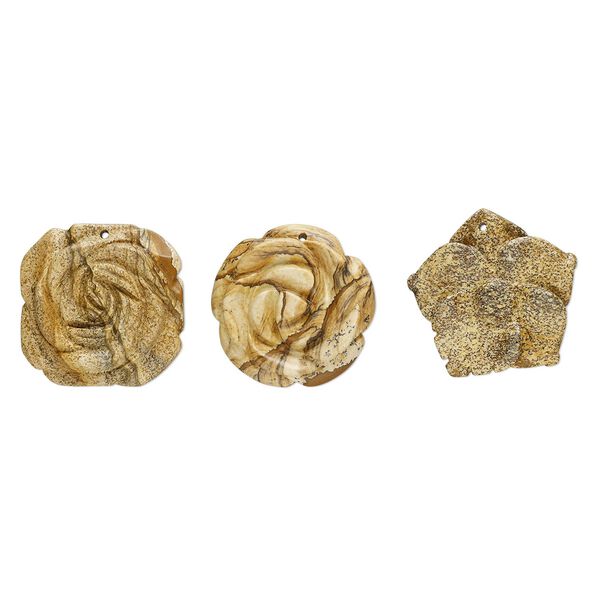 Picture jasper 1pkg3, top-drilled carved flower focal natural mix 36x30mm-35x35mm image number 0
