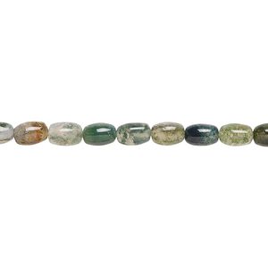 Moss agate 1pkg1, oval bead natural 15.5-16 inch 6x4mm