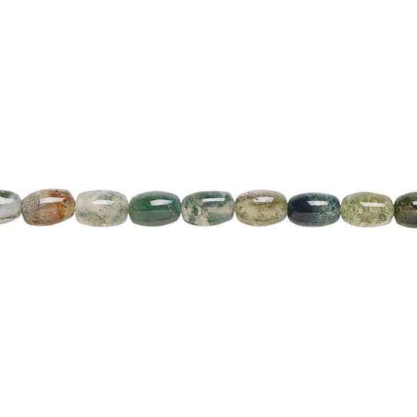 Moss agate 1pkg1, oval bead natural 15.5-16 inch 6x4mm image number 0