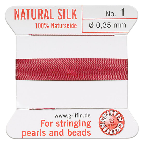 Thread, Griffin, silk, garnet red, size #1. Sold per 2-meter card (approximately 78 inches). image number 0