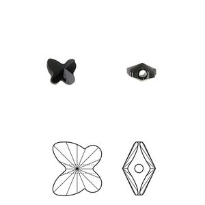 Bead 12pk jet, Crystal Passions® 6x5mm butterfly 5754