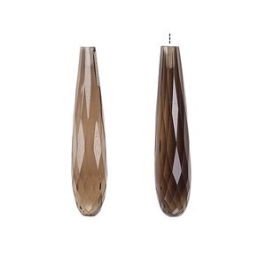 Smoky quartz 1pkg2, hand-cut half-drilled faceted teardrop bead 27x5mm-28x6mm