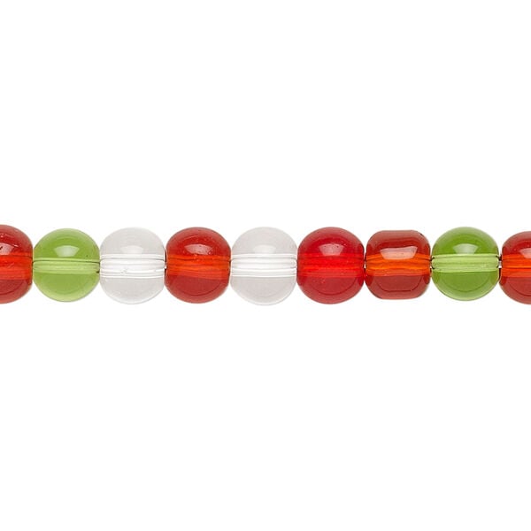 Bead, glass, transparent Christmas tones, 5-6mm round. Sold per 36-inch strand. image number 0
