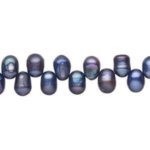 Freshwater pearl 1pkg1, top-drilled rice, 15 inch iris blue 6x5mm-8x6mm cultured