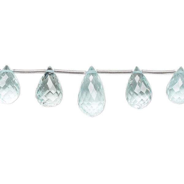 Bead, aquamarine (heated), 6x4mm-12x7mm graduated hand-cut top-drilled faceted briolette, B grade, Mohs hardness 7-1/2 to 8. Sold per 4-inch strand, approximately 11 beads. image number 0