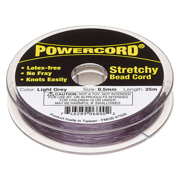 Cord, Powercord®, elastic, light grey, 0.5mm, 4-pound test. Sold per 25-meter spool. image number 0