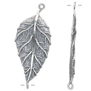 Link, JBB Findings, antiqued sterling silver, 37x17mm leaf. Sold individually.