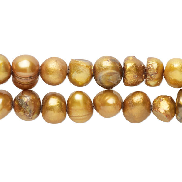 Pearl, cultured freshwater pearl (dyed), pkg/14 inches, dark gold, 7-11mm semi-potato. image number 0