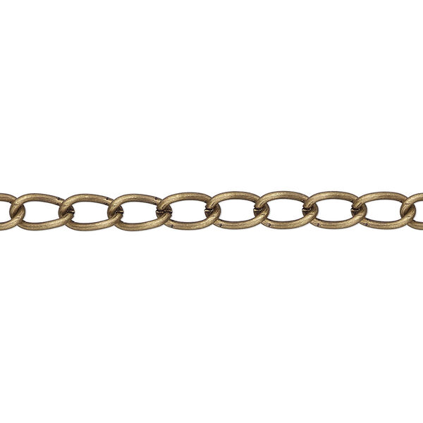 Chain, antique gold-plated brass, 4mm curb. Sold per 50-foot spool. image number 0