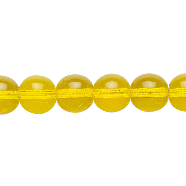 Bead, Czech glass druk, transparent yellow, 10mm round. Sold per 15-1/2" to 16" strand. image number 0