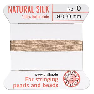 Thread, Griffin, silk, beige, size #0. Sold per 2-meter card (approximately 78 inches).
