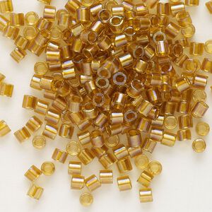 Seed bead, Delica®, glass, pkg/7.5g, #8 round, translucent topaz-lined luster topaz (DBL-0065).