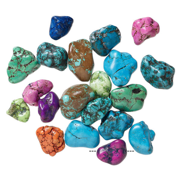 Bead mix, magnesite (dyed / stabilized), mixed colors, small to extra-large nugget, C grade, Mohs hardness 3-1/2 to 4. Sold per pkg of 20. image number 0