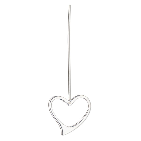 Head pin 1pkg1 sterling silver, 2 inches with 22x20mm open heart, 18 gauge. image number 0