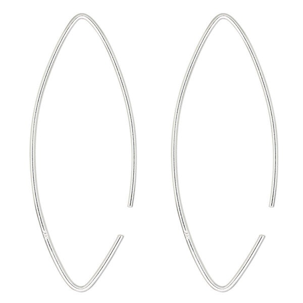 Ear wire, sterling silver, 45mm marquise. Sold per pair. image number 0