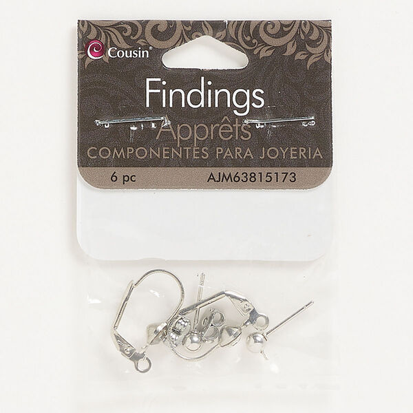 Earring mix, silver-finished steel / stainless steel / plastic, clear, mixed sizes. Sold per pkg of 2 pairs. image number 0