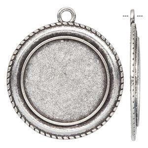 Focal, antique silver-finished "pewter" (zinc-based alloy), 35mm single-sided round with rope design and 25mm non-calibrated round setting. Sold individually.