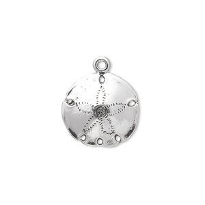 Charm, sterling silver, 16mm sand dollar. Sold individually.