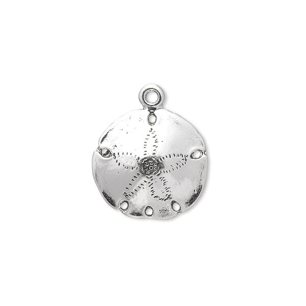 Charm, sterling silver, 16mm sand dollar. Sold individually. image number 0