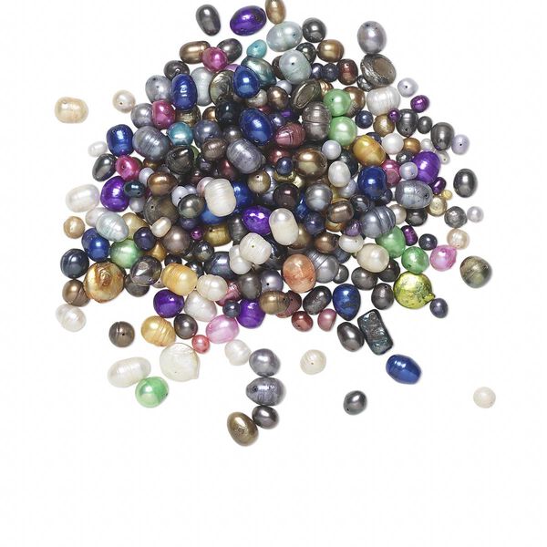 Pearl mix, cultured freshwater (bleached / dyed), mixed colors, 3-20mm mixed shape, C- grade, Mohs hardness 2-1/2 to 4. Sold per pkg of approximately 1/2 pound, approximately 290-450 pearls. image number 0
