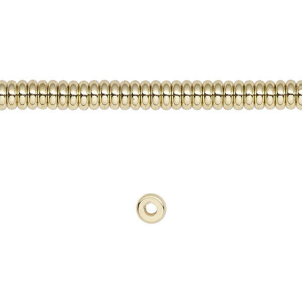 Bead, brass, 4x1.5mm rondelle. Sold per 8-inch strand. image number 0